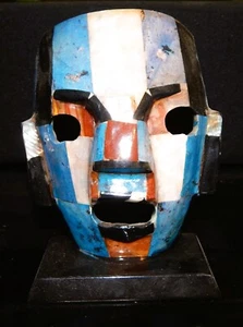 Mexican Aztec Mayan Mosaic Gemstone Mask 5 7/8" Tall Vintage 1990's - Picture 1 of 2