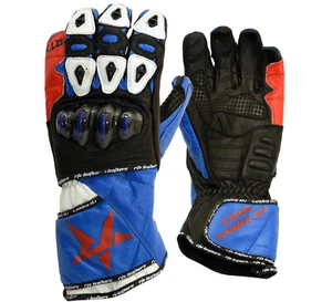 RTX Nexus Blue Red Black Road & Track Day Motorcycle Leather Sports Biker Gloves - Picture 1 of 5
