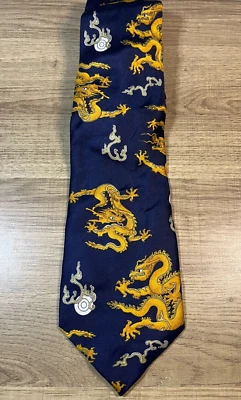 Corbata para hombre Kailong 100 % seda hecha a mano diseño dragones dorados - EX Foto 1 de 3