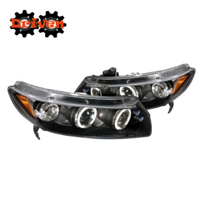 FOR Honda Civic 06-11 2dr FA FG Coupe Projector Headlights Halo LED Black Housin - Image 1 of 4