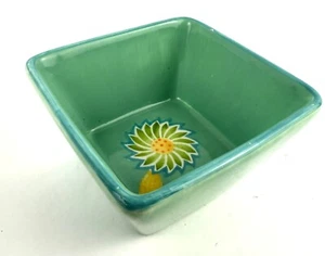 Green Square Ceramic Bowl With Floral Design By Crate & Barrel 20 A - Picture 1 of 7