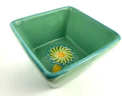 Green Square Ceramic Bowl With Floral Design By Crate & Barrel 20 A - Image 1 of 4