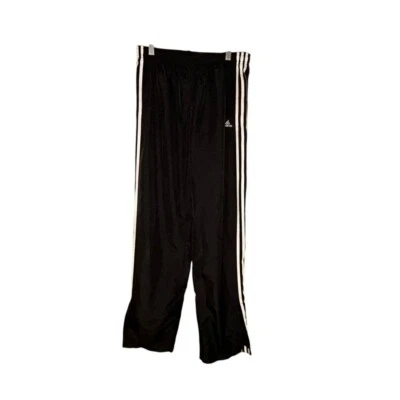 Pantalones deportivos Adidas para mujer talla pequeña negros tres rayas con cordón cremallera al tobillo Foto 1 de 4