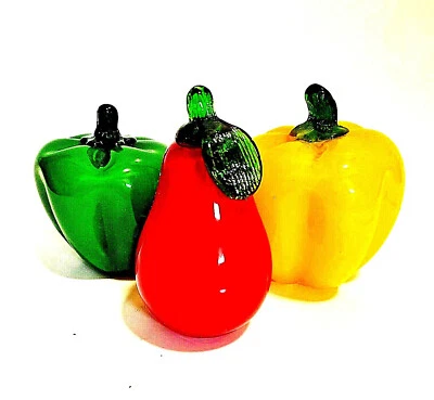 Glass Shiny Fruits Red Pear Green Yellow Bell-Pepper Paperweight Handmade Lot /3 - Image 1 of 4
