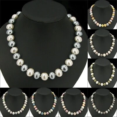 BAILYSBEADS Muschelkernperlen Halskette Collier Kette Knoten Oval 14x16mm JD33 - Bild 1 von 3