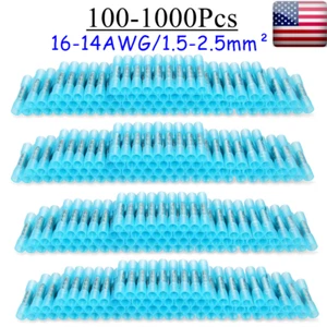 100-1000 Stck. Wärmeschrumpf Wasserdicht Drahtverbinder Blau 14-16 Stoßdichtung Klemmen - Bild 1 von 9