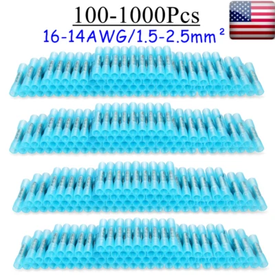 100-1000Pcs Heat Shrink Waterproof Wire Connector Blue 14-16 Butt Seal Terminals - Image 1 of 4