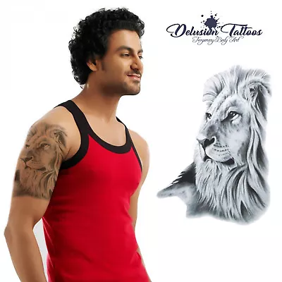 DELUSION TATTOOS LEONE TATUAGGIO TEMPORANEO BODY ART UOMO, DONNA, BAMBINO, TATUAGGIO STICK ON, IMPERMEABILE