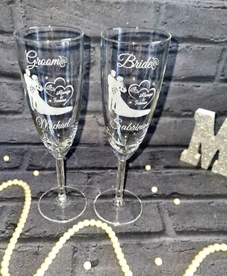 Juego de 2 flautas de champán personalizadas con Swarovski regalo de boda personalizado Foto 1 de 2