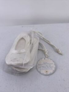 Girls White Satin Flower Slippers Size 9 Shoes Wedding Embroidery Faux Pearl New