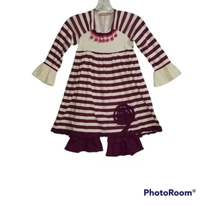 Jelly The pug Girl 7 Purple Striped Pant Set  - Picture 1 of 11