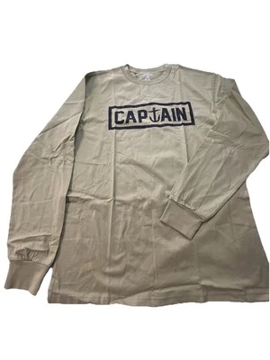 NUEVA Camiseta Mediana Captain Fin Verde Manga Larga | Gráfico Ancla Capitán Barco Foto 1 de 4