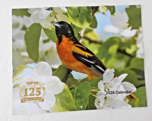 BIRD LOVERS 2026 12-MONTH CALENDAR ~ VFW 125 YEARS OF SERVICE ~ NEW - Picture 1 of 12