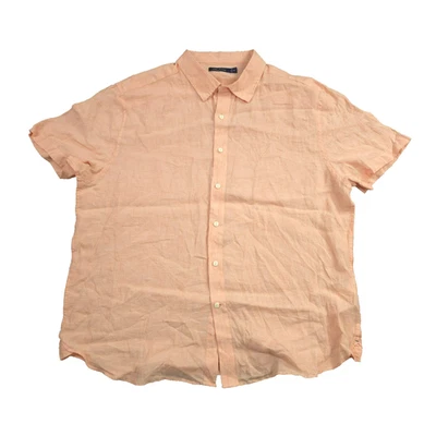 Camisa masculina Nautica XXL linho rosa botão manga curta logotipo ajuste clássico - Imagem 1 de 4