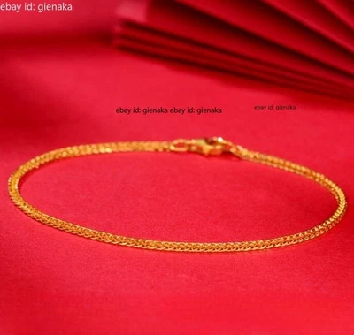 Pure 999 24K Yellow Gold Bracelet 1.4mm Wheat Link Chain Men Women 5.9-9.8"L - Image 1 of 4