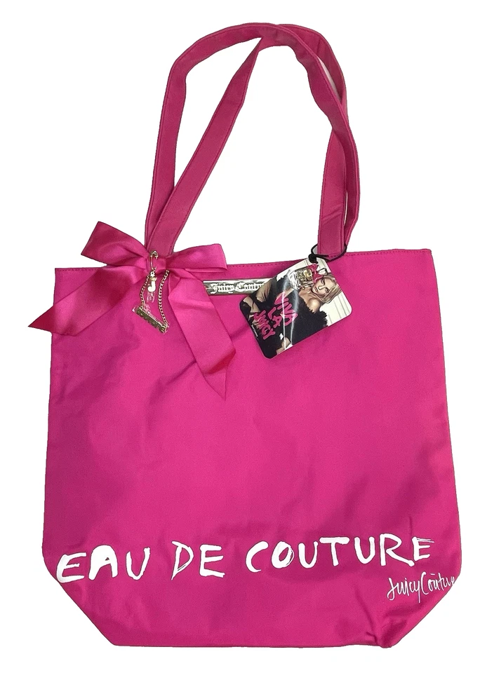 Viva La Juicy Couture Neon Pink Tote Bag Purse Black/white Striped Interior