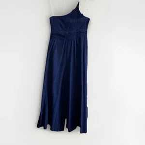 Summer Linen Flowy Single Shoulder Wide Leg Crop Jumpsuit Women's Size Medium - Picture 1 of 8