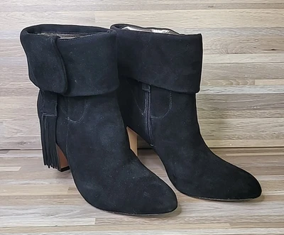 Johnston & Murphy Negro Gamuza Tacón Alto Botines Puño Flecos 9 M con Etiqueta Foto 1 de 4