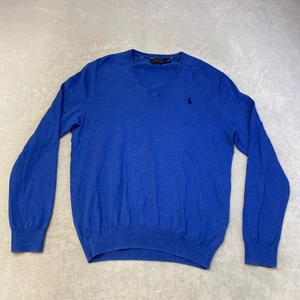 Polo Ralph Lauren Men's V Neck Sweater Blue Pima Cotton Slim Fit Size L - Picture 1 of 7