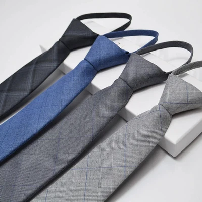 New Zipper Men Ties Suits Lazy Plaid Neck Tie For Wedding Check Necktie For Men  - Image 1 of 4