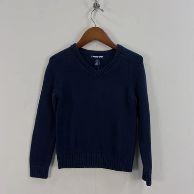 Suéter Top LANDS END Niños Pequeño 4 Pullover Cuello en V Manga Larga Azul Algodón R25 Foto 1 de 4