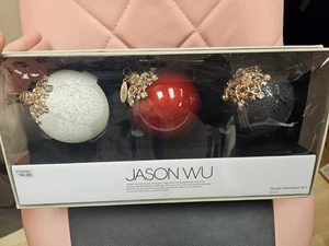  Jason Wu Glass Christmas ornaments Set of 3 Lace Red, White, Black w/ Gold  - Picture 1 of 4