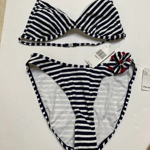 VINTAGE NWT Tommy Hilfiger Navy & White Stripe Bikini 14 - Picture 1 of 4