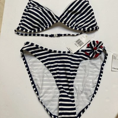 Bikini a rayas Tommy Hilfiger azul marino y blanco 14 vintage nuevo con etiquetas Foto 1 de 4