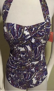 NEU Lands' End lila gold Paisley abnehmen Neckholder Badeanzug 18(R975) - Bild 1 von 6