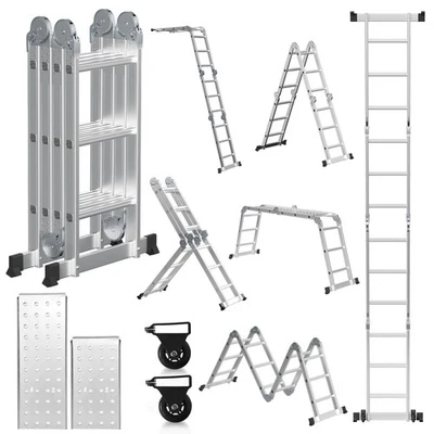 Klappleiter 4x3/4x4/4x5 Haushaltsleiter 7in1 Alu Stehleiter 150kg Teleskopleiter - Bild 1 von 4