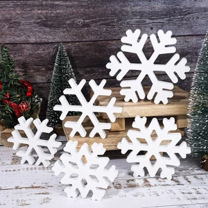 5 Pieces Christmas Wooden Snowflake Decor Winter Snowflake Wood Blocks White ... - Picture 1 of 7