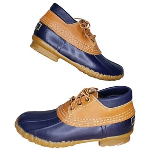 LL Bean Maine Hunting Shoe Womens 7 Blue Rubber Brown Leather Ankle Duck Boots - Picture 1 of 8