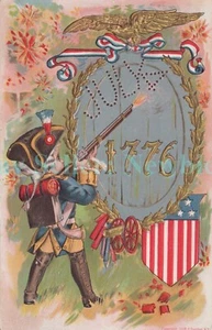 Cuatro de Julio - SOLDADO COLONIAL CON MOSQUETE - Postal Patriótica 4ta Odessa MN AD - Imagen 1 de 2