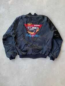 Vintage 90s Rusty Wallace MGD Racing Team Black Satin Nascar Jacket Size Medium