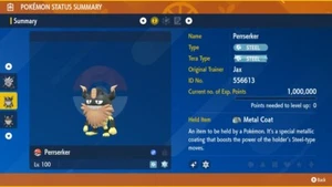 6IV SHINY PERRSERKER EV RAID ADDESTRATO PRONTO XXXL O NORMA Pokemon Scarlatto/Viola - Foto 1 di 2