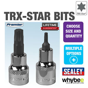 Sealey Premier TRX-Star Socket Bits Sizes T8 to T80 1/4" 3/8" 1/2" Inch Sq Drive
