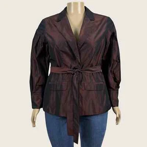 NEW Yansi Fugel Iridescent Copper Red Belted Blazer Jacket Size XL Career Dressy - Picture 1 of 10