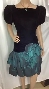 Vintage Nadine Dress Womens 11/12 Teal Black Taffeta Formal New MFC250216/DB1 - Picture 1 of 9