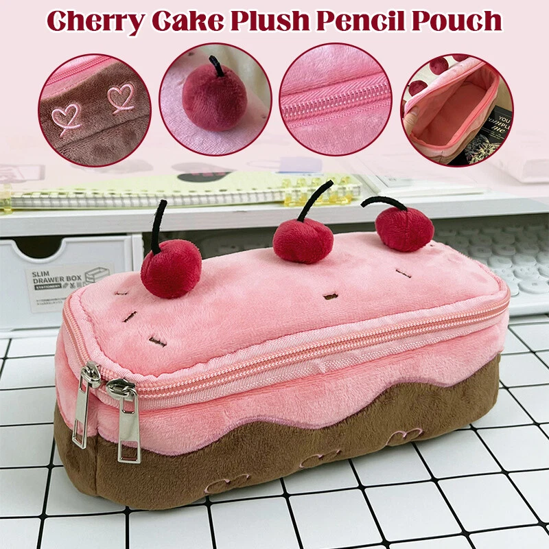 Плюшевый карандаш мешок розовый вишневый торт Kawaii косметичка эстетический чехол держатель 1 x - Изображение 1 из 4