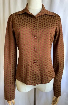 90s does 70s Chartreuse Fuchsia Flower Power Shirt Blouse Touch Me USA Retro M - Image 1 of 4