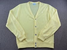 Izod Cardigan Sweater Yellow Knit 100% Acrylic Old Man Grandpa Golf USA VTG