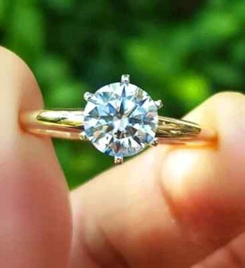1.50 Ct Round VVS1 Moissanite Solitaire Engagement Ring 14K Yellow Gold Plated - Picture 1 of 7