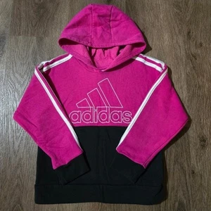 Adidas Girl's Hooded Pullover Hoodie Sweater Pink & Black Size Little Kid 5 - Picture 1 of 7