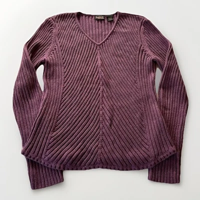 Suéter feminino Guide Series tamanho grande roxo gola V 100% algodão - Imagem 1 de 4