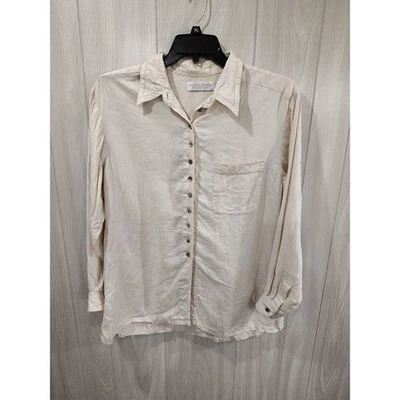Рубашка на пуговицах Valerie Stevens из чистого льна сделано в Гонконге цвет слоновой кости размер 12... - Изображение 1 из 4