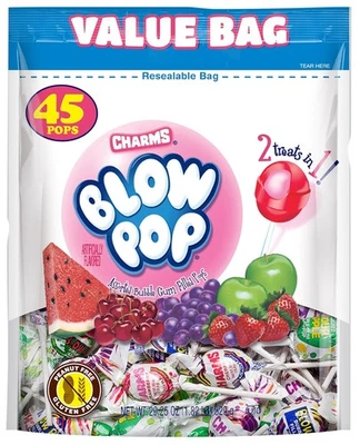 Charms Blow Pop Lollipops - Doble caramelo envuelto individualmente - 45 unidades (29,25 oz.) Foto 1 de 2
