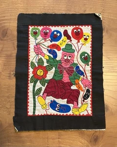 Crazy Fabric Panel Pink Clown Holding Balloons & Flowers Have Faces Trippy Decor - Picture 1 of 4