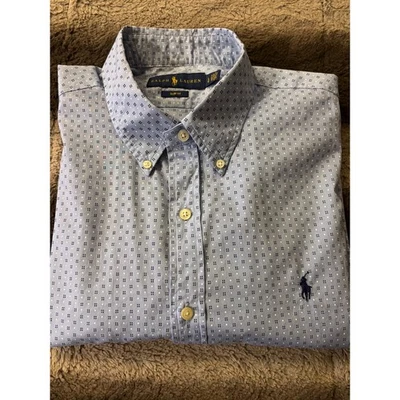 Camisa de vestir Ralph Lauren para hombre manga larga azul estampado geométrico calce ajustado Foto 1 de 4