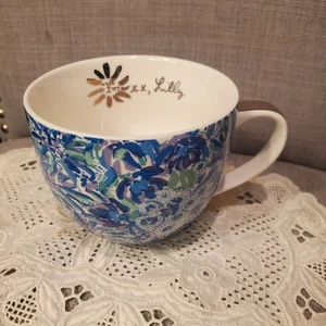 Lilly Pulitzer Löwe um blau Kaffee Tee Tasse Becher Goldgriff 12oz - Bild 1 von 7