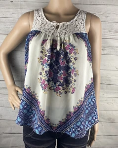 Xhilaration Tank Top Juniors Large Bohemian Floral Print Crochet Lace Summer - Picture 1 of 12